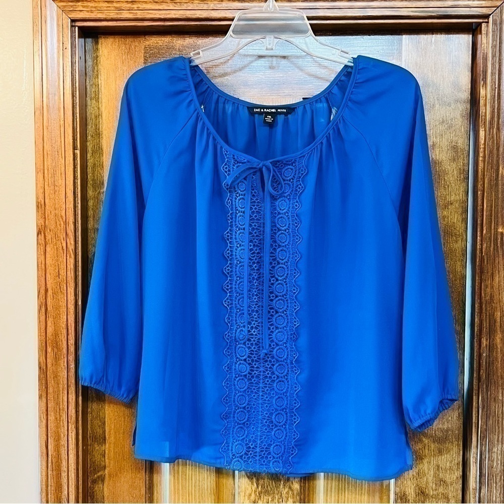 Zac & Rachel Royal Blue Lace-Trim Peasant Blouse